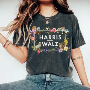 Harris Walz Shirt, Cottagecore Kittens Kamala Harris Voting 2024 Presidential Election Cat Person Political Tee, Harris Walz 2024 Shirt