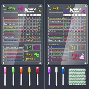 2 count   Chore Chart for   Fridge, Chore Board, Dry Erase Chore Chart, 12"x8" Transparent Erasable  Chart for Teens and Adults Chore Checklist with 8 Markers and Towel