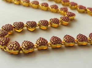 Fifth Avenue Strawberry Chain Yellow Gold Round Cut Red Zircon Necklace 16 Inch