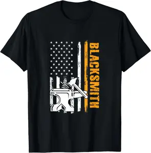 100% Cotton American Flag Blacksmith Metalsmith Metalworker Smithy Steel T-Shirt Fabric Menswear gift for all streetwear