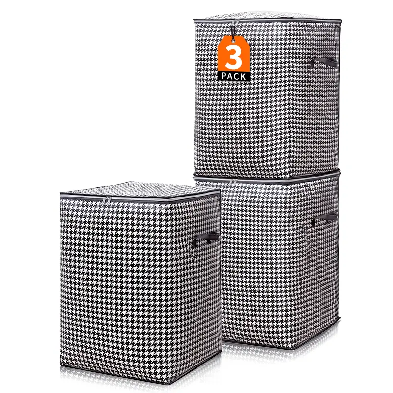 3 Pack Clothes Storage Bags with Lids,Foldable Blanket Storage Bags with Zippersand Reinforced Handles, Closet and Organization for Clothing, Sweater, Comforter, Bedding.Also suitable for moving.