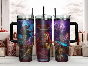 Warhammer 40K Magnus the Red Primarch of the Thousand Sons 40oz Insulated Stainless Steel Tumbler - Epic Chaos Space Marine & Daemon Prince Art Travel Mug with Handle & Straw - Perfect Grimdark Gift for Tabletop Gamers