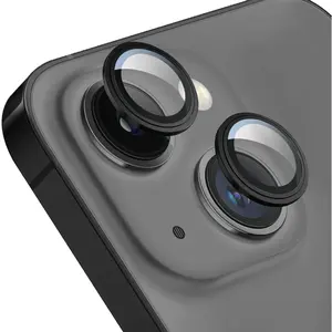 Camera Lens Protector for  14 &  14 Plus, 9H Tempered Glass Camera Screen Cover, Black Metal Individual Ring
