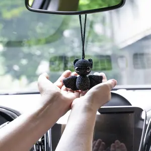 Crochet Bat Car Charm – Gothic Rearview Mirror Hanging Decor Unique Design for Car Interior Stylish Upgrade Lightweight Accessory