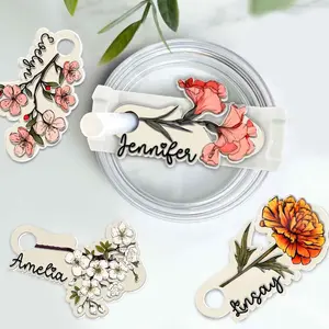 Personalized Birth Flower Tumbler Tag, Custom Birthday Flower 40z 30 20oz Tumbler Tag, Custom Name Tag Birthday Gift, Stanley Accessories Tag
