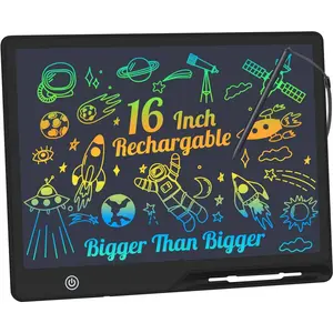 LCD Writing Tablet,16 Inch Colorful Screen Rechargeable Doodle Board Toddler Educational Toys for 3 4 5 6 Years Old Boys Girls Reusable Portable Drawing Tablet Christmas Toys Gifts for Kids (Black)