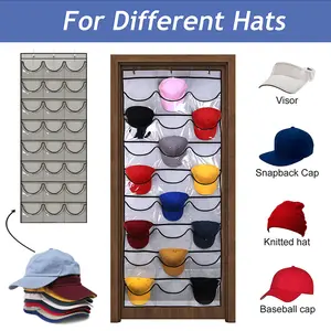 Hat Organizer Racks for Baseball Caps Door Hanging Holder Hanger Storage Rack with 3 Hooks Behind Door Hat Protect Storage Rack 24 Deep Pockets for Wall Door