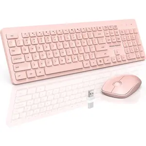 Wireless Keyboard and Mouse Set, 2.4GHz Ultra-Slim USB Keyboard and Mouse Wireless, Water-Dropping Keycaps, 12 Shortcuts, Keyboard Mouse Combo for PC Laptop Windows XP/7/8/10, Vista, Mac (Pink)