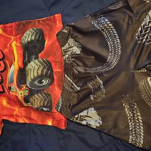 Monster Trucks Outfit For 9m-6y Boys Pattern Print Long Sleeve Casual Tee Elastic Shorts 2Pcs Summer Boys Outfit 224050117 Birthday Party