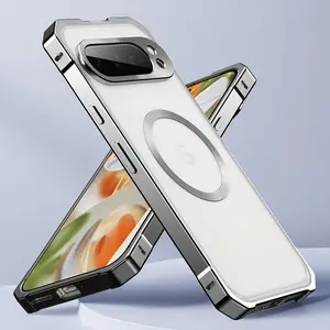 Transparent Metal Frame Wireless Magnetic Charging Shockproof Protective Phone Case, Compatible with Google Pixel 9Pro XL 9 9Pro 8 8Pro