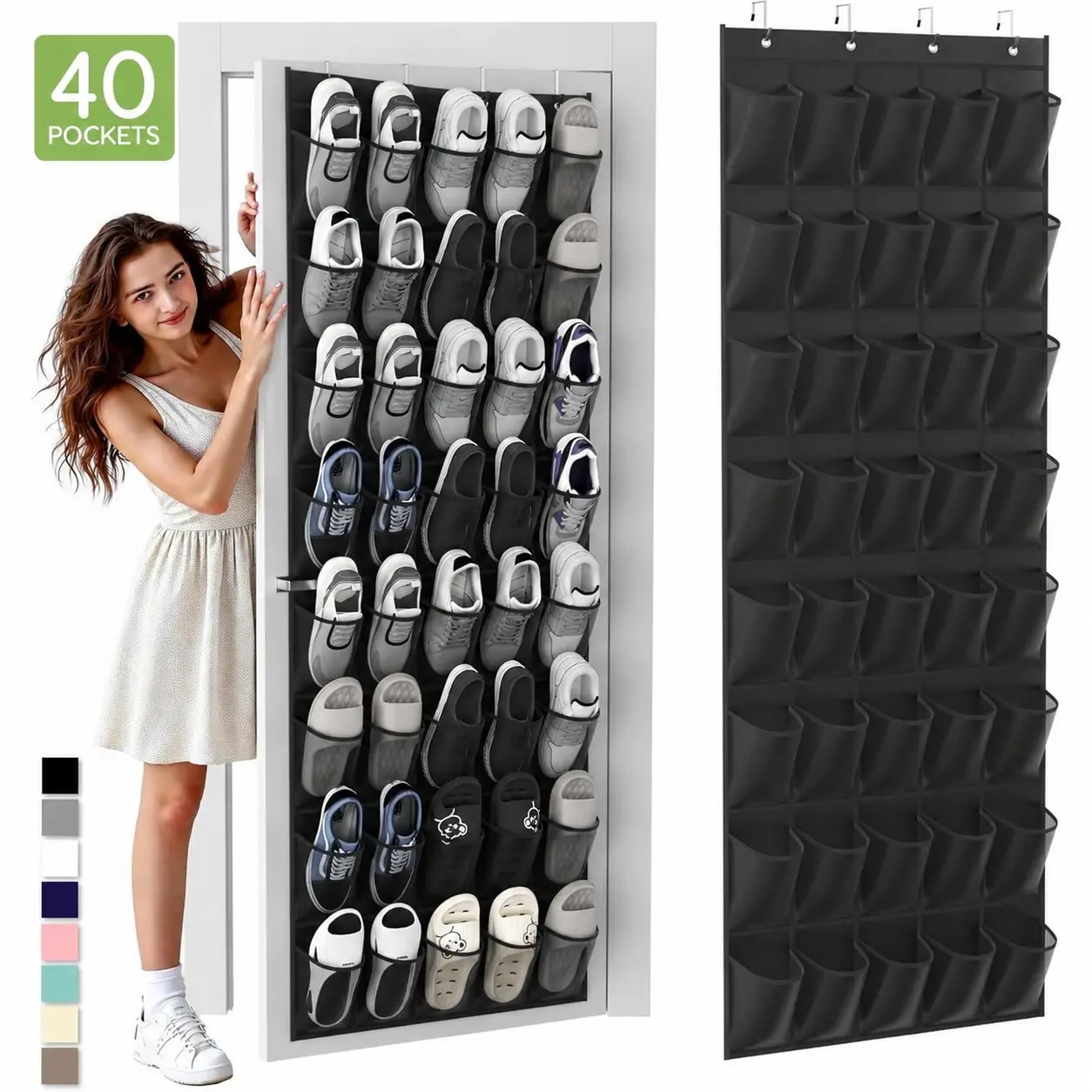 40 Pocket Over the Door Shoe Rack – Large Breathable Mesh Hanging Shoe Organizer – Space Saving Storage for Entryway, Bedroom & Closet