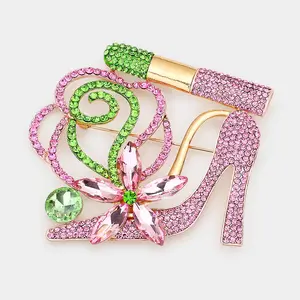 Pink & Green Rhinestone Pageant Sash Pin | Sash Brooch | Sash Pin Styles |  562346