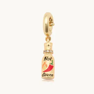 Little Words Project, Hot Sauce Charm, Multi-Use Jewelry Accessory, 14K Gold-Plated Brass