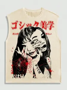 Men's Cartoon Girl Print Tank Top, Regular Fit Casual Sleeveless Shirt Graphic Top for Summer, Men's Top for Daily Wear, Athletic Tank Tops