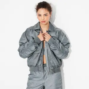Women's Washed Nylon Bomber Jacket - Wild Fable Light Teal Blue S