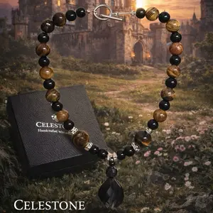 Celestone Tiger Eye Obsidian Hawk Eye Tear Drop Bracelet Handcrafted with Unique Beads and Elegant Packaging