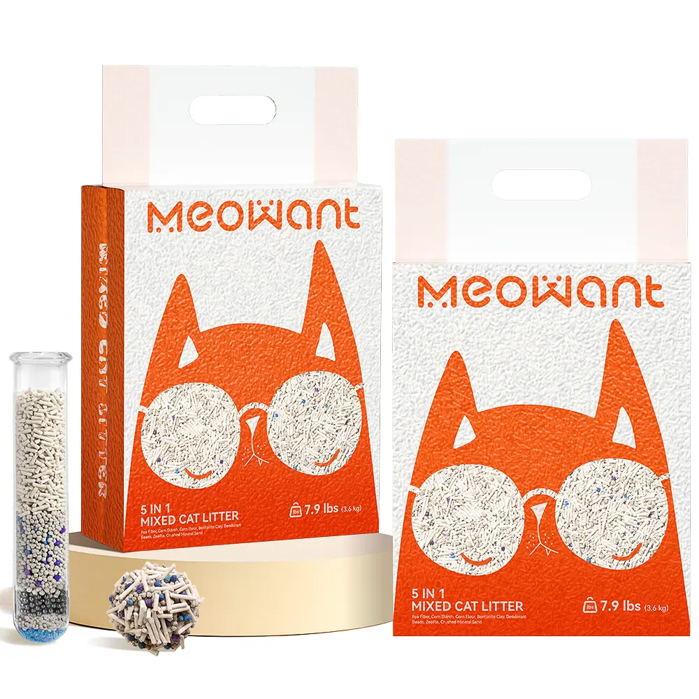 Meowant 5-in-1 Natural Mixed Blend Tofu Clumping Cat Litter Double Pack, Ultra Absorption, Odor Control, Dust-Free, Low Tracking, Flushing Safe, Easy Cleanup, 7.9lbs*2, Compatible with Standard Automatic Litter Boxes,sohochic