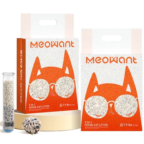 Meowant 5-in-1 Natural Mixed Blend Tofu Clumping Cat Litter (2 Packs, 7.9lbs*2) - Saponite-Infused, Highly Absorbent, Odor Control, Dust-Free, Low Tracking, Flushable, Hygienic, Easy to Clean, Generous Size