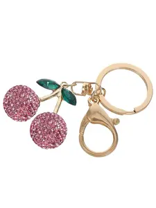 Cute Cherry Inlaid with Sparkling Rhinestone Keychain DIY Bag Charm, Girl's Accessories, Bling Bling Key Ring Key Chain, Keychain for Bags
