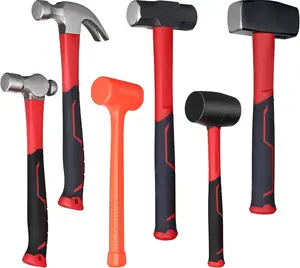 6- Rubber Mallet Hammer Set with 2lb  Blow - 3lb Sledge & Stoning - 16oz Ball Peen Claw Hammers | Anti-Vibration Fiberglass Handles for Construction Metalworking Automotive & DIY Projects