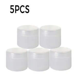5 Transparent Plastic Jars with Dome Lids, Reusable Cosmetic Containers, PP Material, Leak-Proof, Travel Storage, Unisex, Bathroom Use