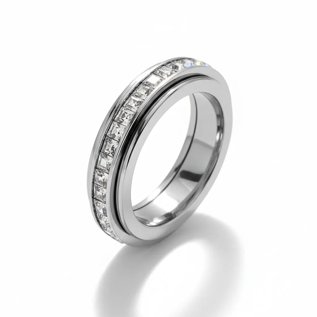 Unisex Anxiety Relief Ring Titanium Steel Rotating Fingertip Ring Inlaid with Cubic Zirconia Anxiety Relief Wedding Promise Lucky Ring Comfortable to Wear Sizes 5 to 10 Lovisa Necklace Jewelry Bracelet Christian Bible Verse Daily Accessories