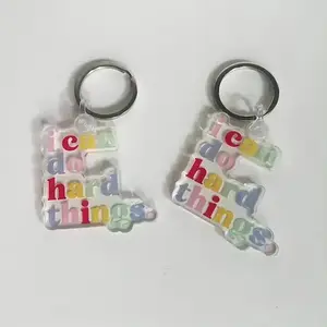 I Can Do Hard Things Acrylic Keychain - Colorful Acrylic Design with "I Can Do Hard Things" Text, Keyring Attachment