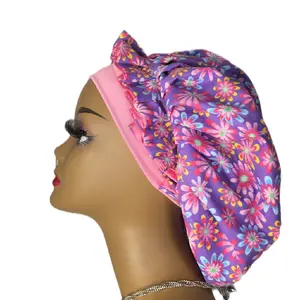 3in1 Pink and Blue Hair Bonnet with Colorful Floral Design for Styling Needs
