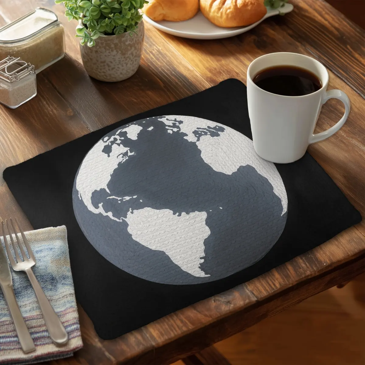 360 stand Rectangular Polyester Placemat - Model CBPM1418P5VR, 14x18 in., Earth Satellite View Design, Kitchen Tableware, Space-Themed Home Decor Accessory, Coasters Home Decor, Rectangle, 14 X 18 In., Astronomy & Space Theme