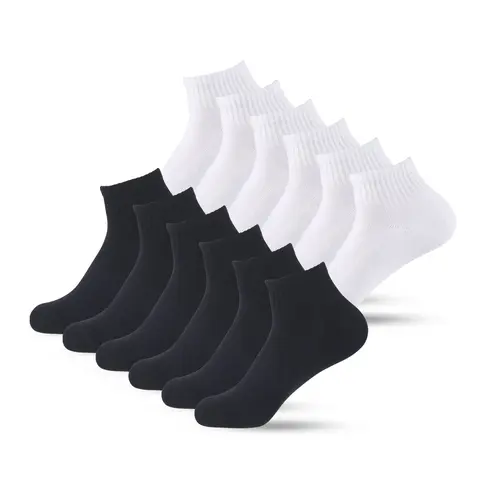 12 Pairs Unisex Low Cut Cotton Knit Sweat Control Sports Socks, Cushioned Athletic Socks for Running Workouts, Anti-Slip Solid Color Value Pack, Knit Sports Socks