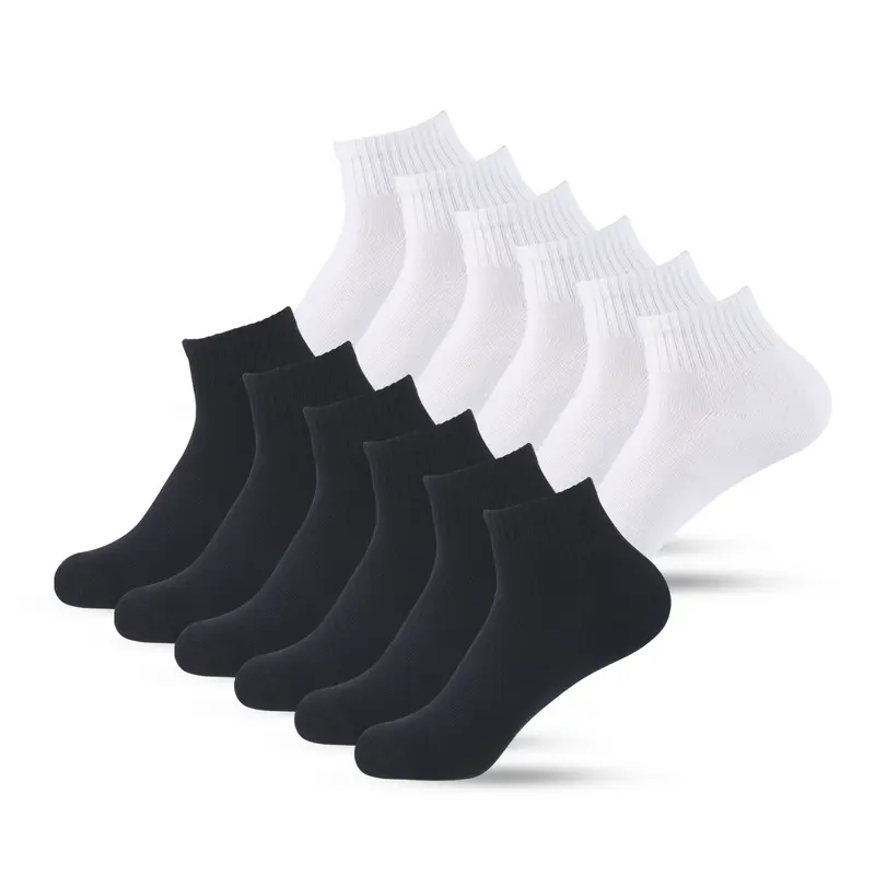 12 Pairs Unisex Low Cut Cotton Knit Sweat Control Sports Socks, Cushioned Athletic Socks for Running Workouts, Anti-Slip Solid Color Value Pack, Knit Sports Socks