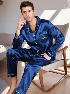 Men's Two-Piece Pajama Set, Long Sleeve Top + Pants, Casual Letter Print, Suitable for Spring Summer, Outdoor Wear, Comfortable Sleepwear, Loungewear, Pyjamas, Pjs