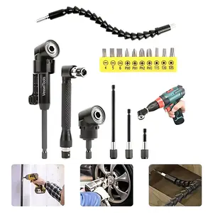 17Piece Flexible Drill Bit Extension Kit with 3Pcs Rotatable Socket Adapter 2Pcs Hex Shank 105° Right Angle Drill Attachment 10 Short Screwdriver Bits 90° Angled Bits and Bendable Drill Bit Extension