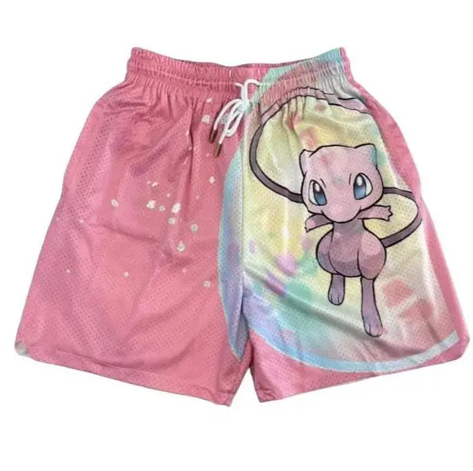 Pokemon Mew Culture Shorts Pink Gym Shorts Sport Knee Pants Basktetball Shorts With Pocket