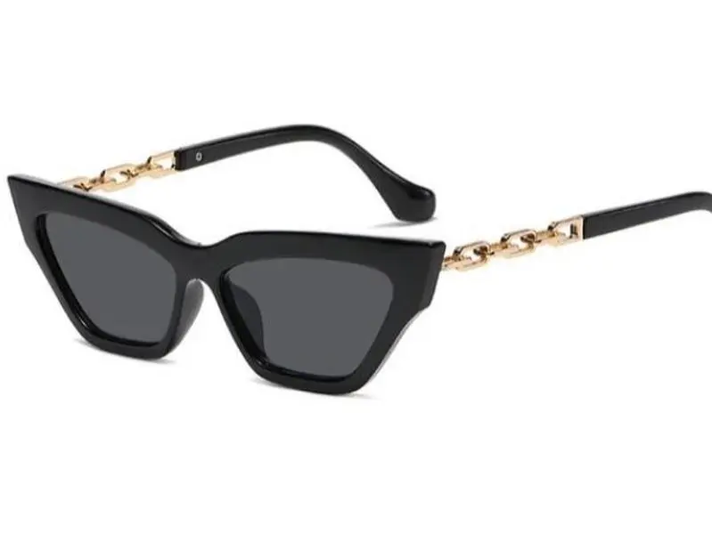 Johnny Bravo Retro Cat Eye Thick Frame Chain Sun Glasses