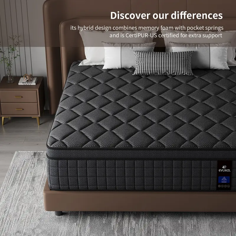 EVLWZL Durable Memory Foam & Spring Mattress (8/10/12/14 in) - Medium Firmness, Lumbar & Spine Soothing Support, Queen/Full/King Sizes, Extra Deep Options, High Quality Premium Bed Mattress, Boxed Home & Hotel Furniture, Dorm Essential