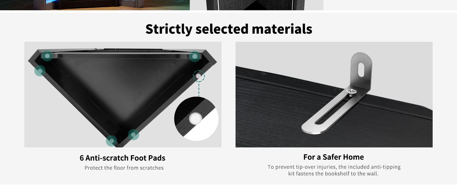 DWVO Corner Shelf Stand with Led Light, 5 Tier Corner Bookshelf and Bookcase, Wooden Open Corner Cabinet Display Storage Rack for Bedroom,Living Room, Dining Room, Home Office, Kitchen, Black