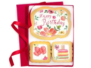 Decorated Vanilla Sugar Cookie Snack Set, Nut-Free Kosher 3-Pack Floral Gift Box for Women and Girls