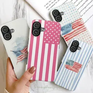 Pink American Flag Phone Case, Pink 4th of July Patriotic Tough Case Cover Compatible with iPhone X, 11, 12, 13, 14, 15, 16, 17 Plus Pro Promax & SS Galaxy S21-25 Series