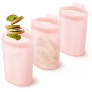 Reusable Silicone Containers for Food Storage, BPA- Free, Microwave, and Oven Safe, Pink, 16 Oz (1 Set of 3)