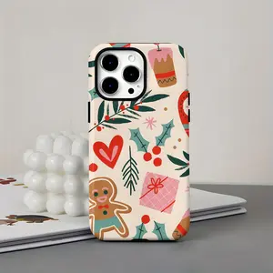 Phone case: Christmas Gingerbreadman Mistletoe Candle Gift Pattern Festive Two-In-One Film Case - Tough, Dual Layered Case for Superior Protection, Durable, Drop-proof - for iPhone 16, 15, 14, 13, 12, 11, 8, 7, X, XS, XR, Plus, Pro, Max, , SE2, SE3