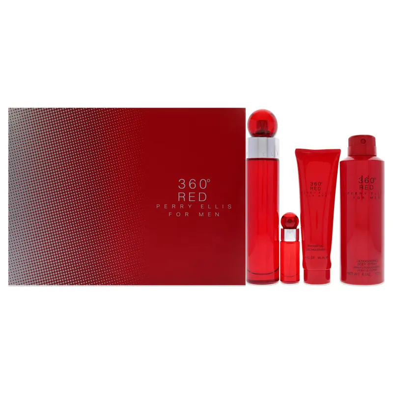 360 Red by Perry Ellis for Men - 4 Pc Gift Set 3.4oz EDT Spray, 6oz Body Spray, 3oz Shower Gel, 0.25oz EDT Spray
