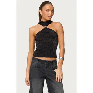 Edikted Women's Nalia Gathered Ring Glitter Knit Top
