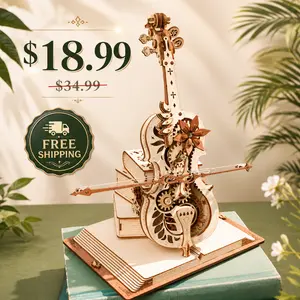 Graduation Gift ROKR Wooden Music Box Kits Cello Wood Model Kits for Adults to Build,Stem Projects for Kids, 3D Wooden Puzzles for Adults