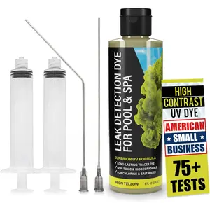 Pool Leak Detection Dye Kit - with 2 Precision Applicators - 75+ Tests -  Long Lasting UV Pool Dye Easily Locates Leaks - for  Pool, , & Hot Tub Types - 8 OZ (Fluorescent Yellow)