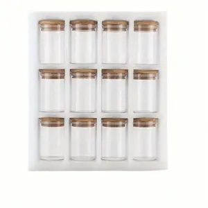 Glass Storage Jars Set with Sealed Bamboo Wood Lid, Portable Transparent Food Containers for Tea Coffee Beans Sugar Candies Cookies Spices Kitchen Use, Reusable Food Organizer
