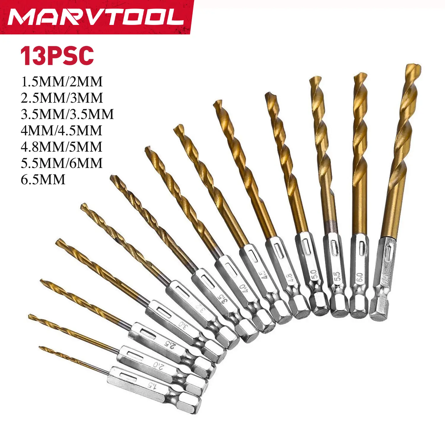13/Set Titanium Twist Spiral Drill Bit Set, 135° Tip High Speed Steel Bit Kit, 1.5-10mm Woodworking Drill Bit Set, Suitable for Wood Plastic Fiberglass, Drill Bits Set outdoorfun Cordless Tool Impact