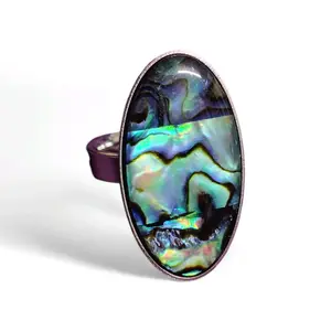 Iridescent Abalone Shell Statement Ring - Size 7 - Stainless Steel