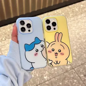 Studio Cute Anime C-Chiikawas Blue & Yellow Phone Case for iPhone 17 16 15 14 13 12 11 Pro Max Transparent TPU Soft Shell Protective Cover Shockproof Casing with Adorable Design