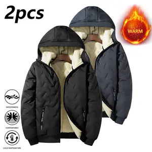 Men's winter warm jacket with fleece lining, regular fit, polyester fiber material, suitable for cold weather wear, casual style, medium size coat, men's clothing top, solid color Western apparel, outdoor fun